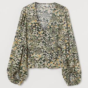 Balloon Sleeve V-Neck Blouse